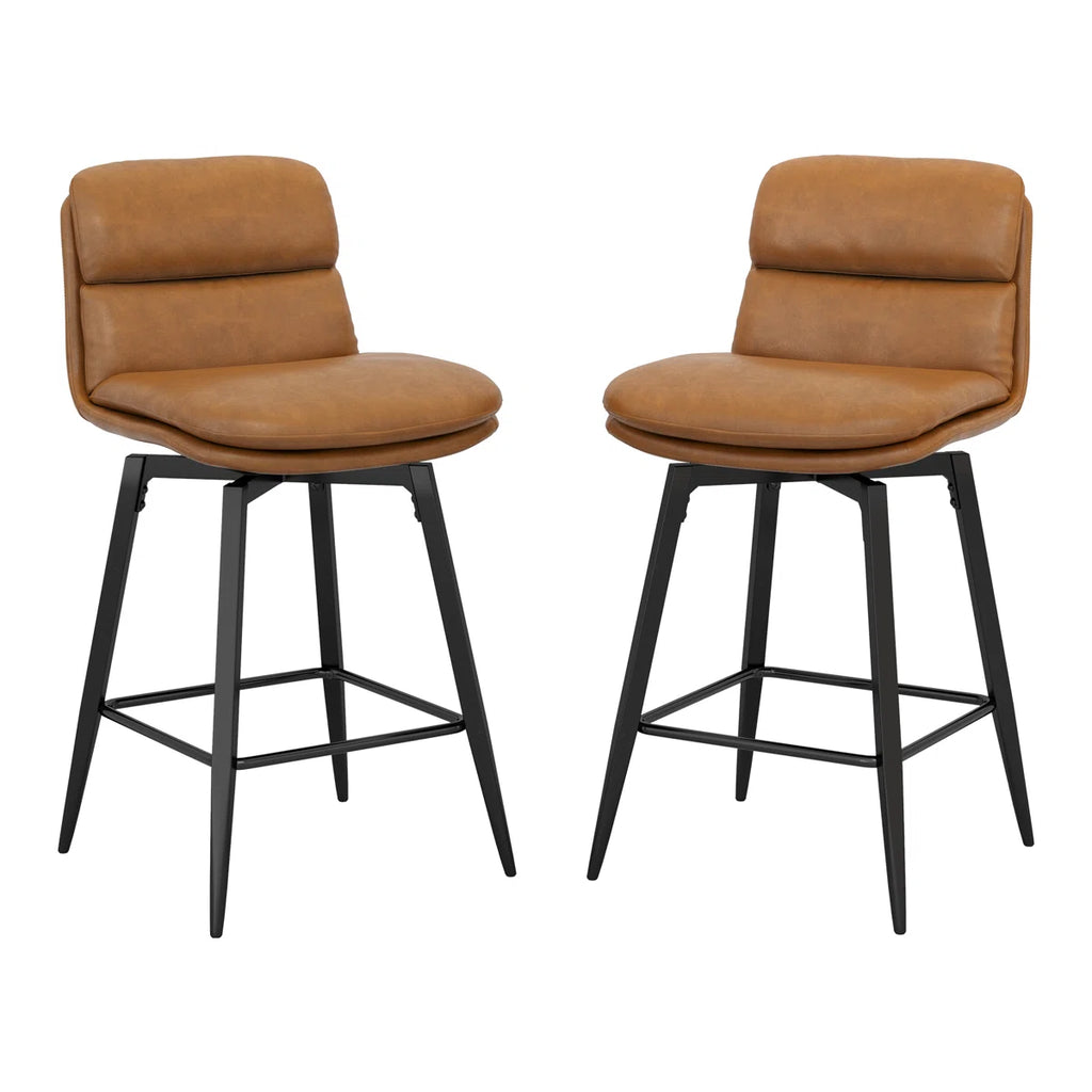 26" Swivel Upholstered Counter Stool With Metal Frame (Set of 2)