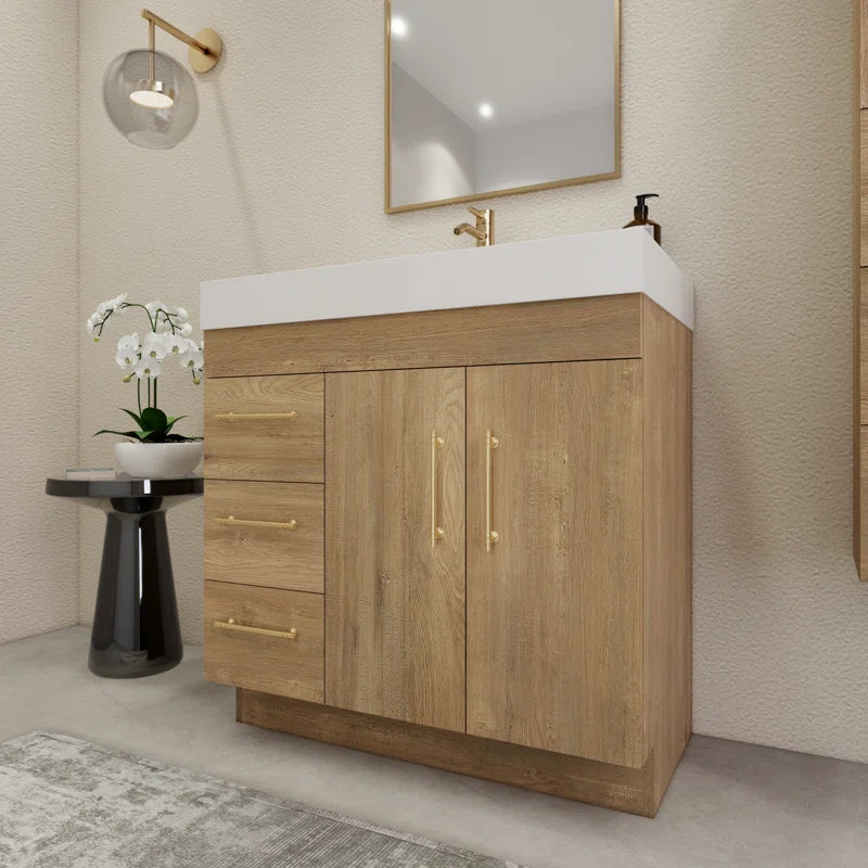 35.7" Single Vanity with Acrylic Top - Oak