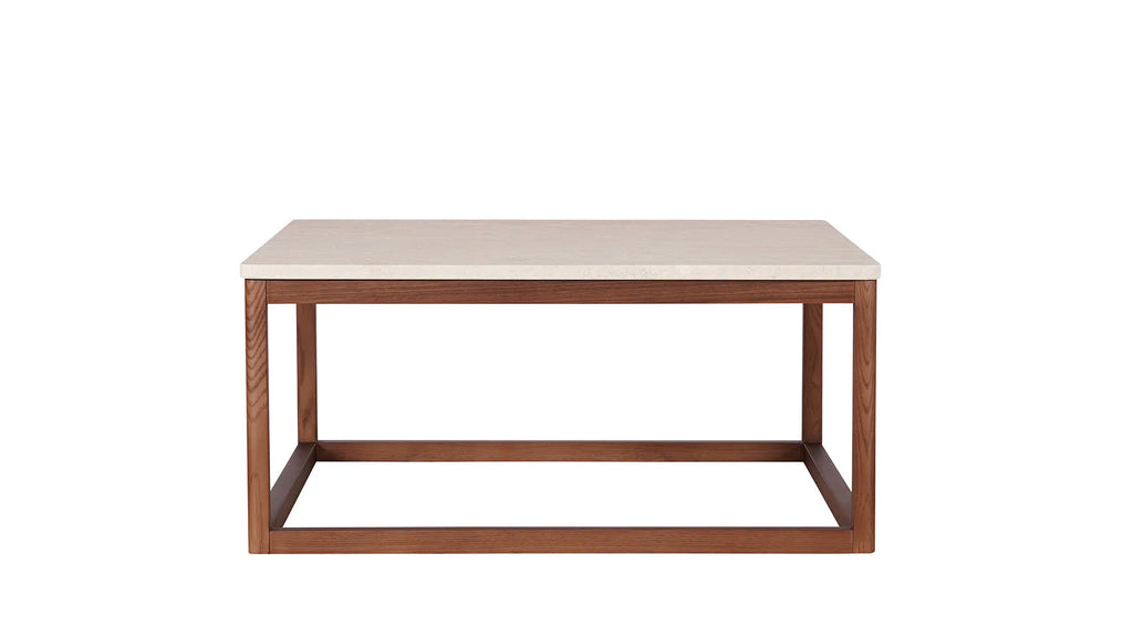 Ellis Square Travertine and Wood Coffee Table