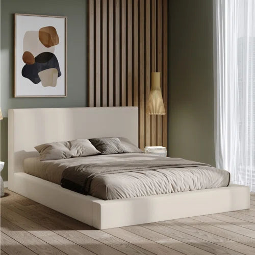 Upholstered Platform Bed Frame Ivory Low Profile Queen