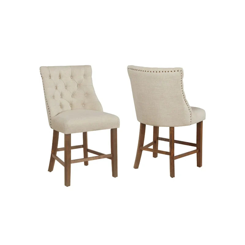 Counter Stool chair Cream and wood (Set of 2)