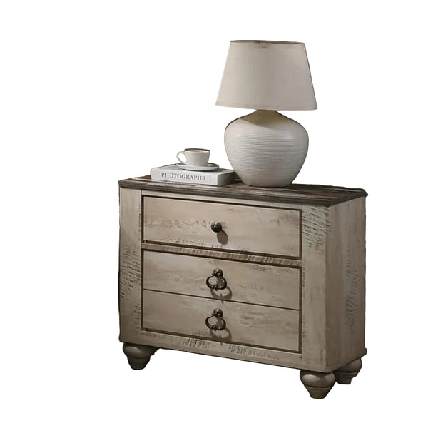 Contemporary White Wash Dresser Without Mirror and one Nightstand