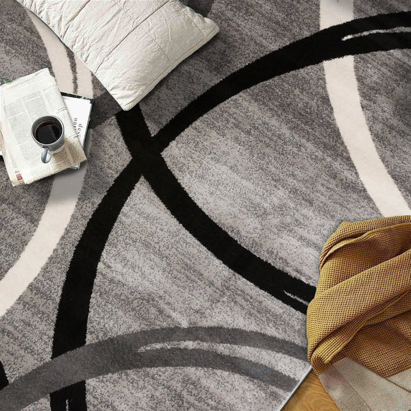 Abstract Gray/Black/Ivory Area Rug 10'x 14''