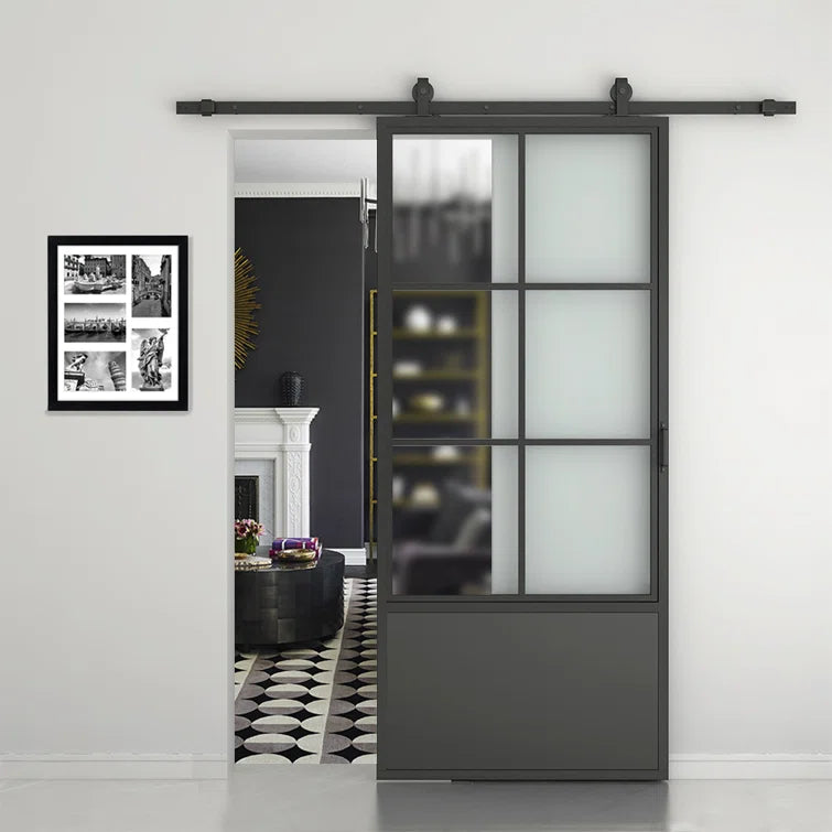 Glass and Metal Barn Door with Installation Hardware Kit 24''x 84''