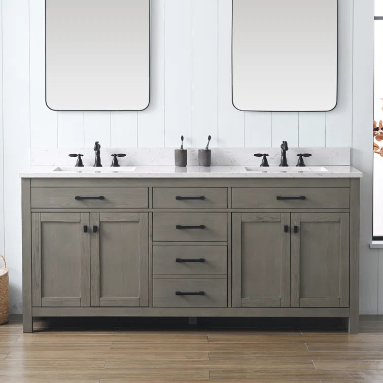 72" Double Bathroom Vanity Textured Grey