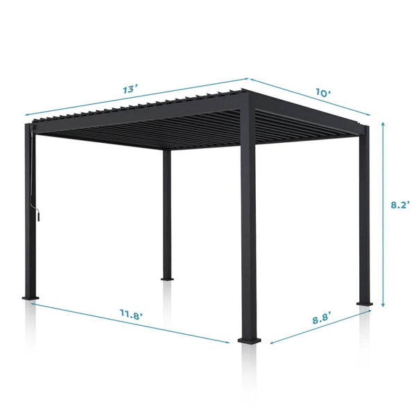 Metal Louvred Pergola with Adjustable Roof 10 ft W x 13 ft D