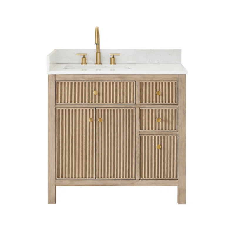 Kazuki 36" Single Bathroom Vanity with Grain White Engineered Stone Countertop without Mirror