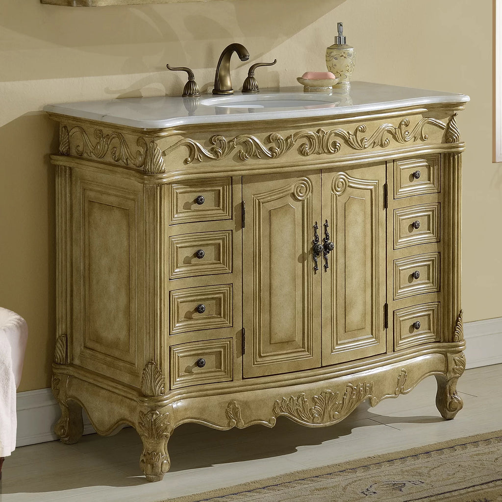 48'' Single Bathroom Vanity with Marble Top Tan (Minor damage)