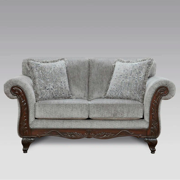 Hernen Carved Wood Frame Grey Loveseat