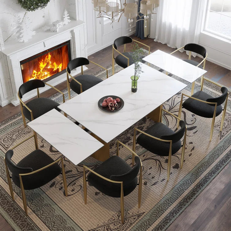 Myrasol 9 - Piece Dining Table Set With 94.48'' Extendable Sintered Stone Dining Table with 8 Fabric Chairs Dining For 8-10 (MINOR DAMAGE)