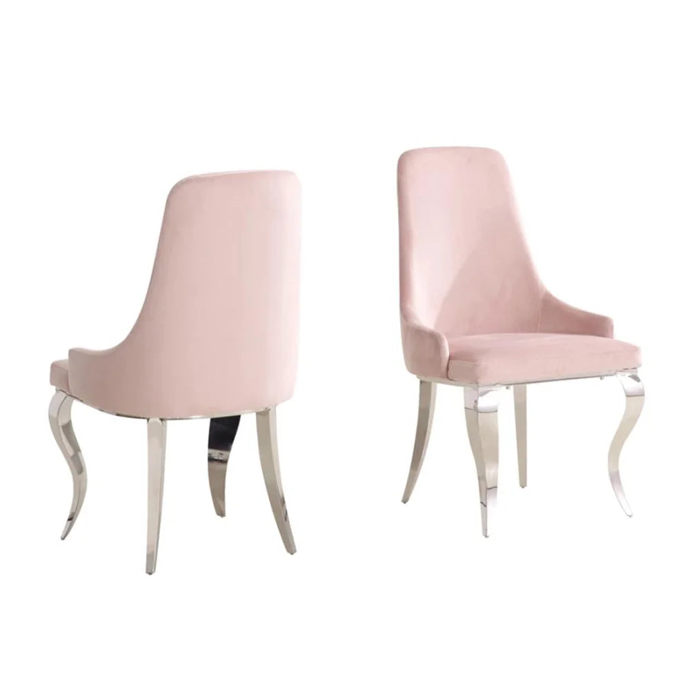 Velvet Upholstered Side Chair Pink (Set of 2)