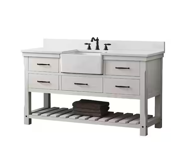 Wesley 60 in. W x 22 in. D Bath Vanity White with White Sink