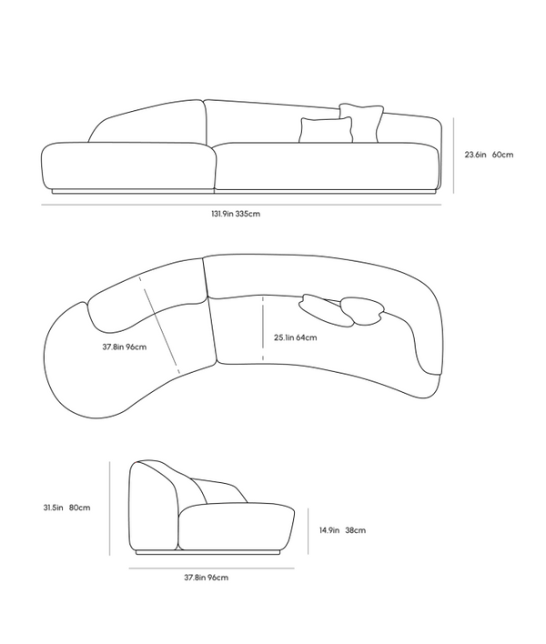 Almond, Curved Chaise Right Sectional