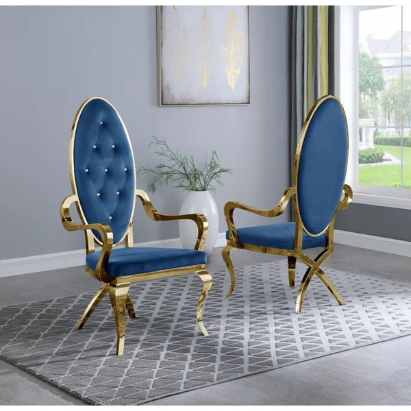 Tufted Blue Velvet King Louis Back Arm Chair (Set of 2)