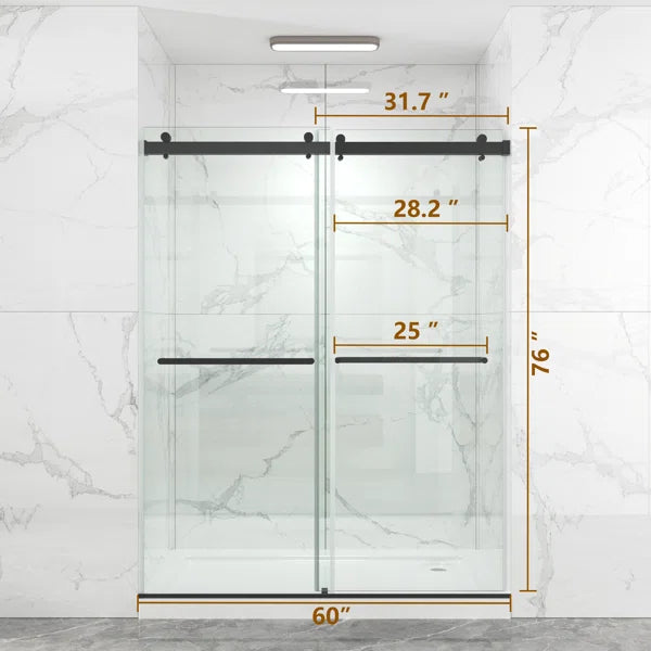60'' W x 76'' H Door Sliding Frameless Shower Door with 3/8-in (10mm)Tempered Glass