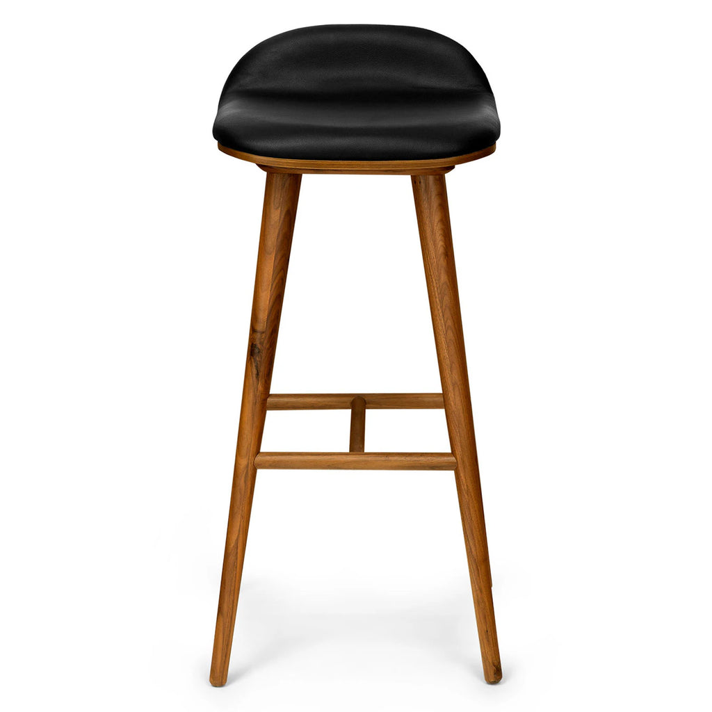 Black Leather Walnut Bar Stool