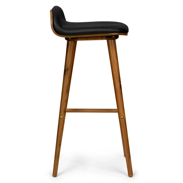 Black Leather Walnut Bar Stool