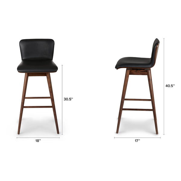 Leather Swivel Bar Stool - Walnut and Black - Minor Damage