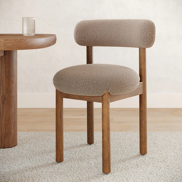 Sandstone Wool Bouclé Smoked Oak Dining Chair (Set of 2) (Minor damge)