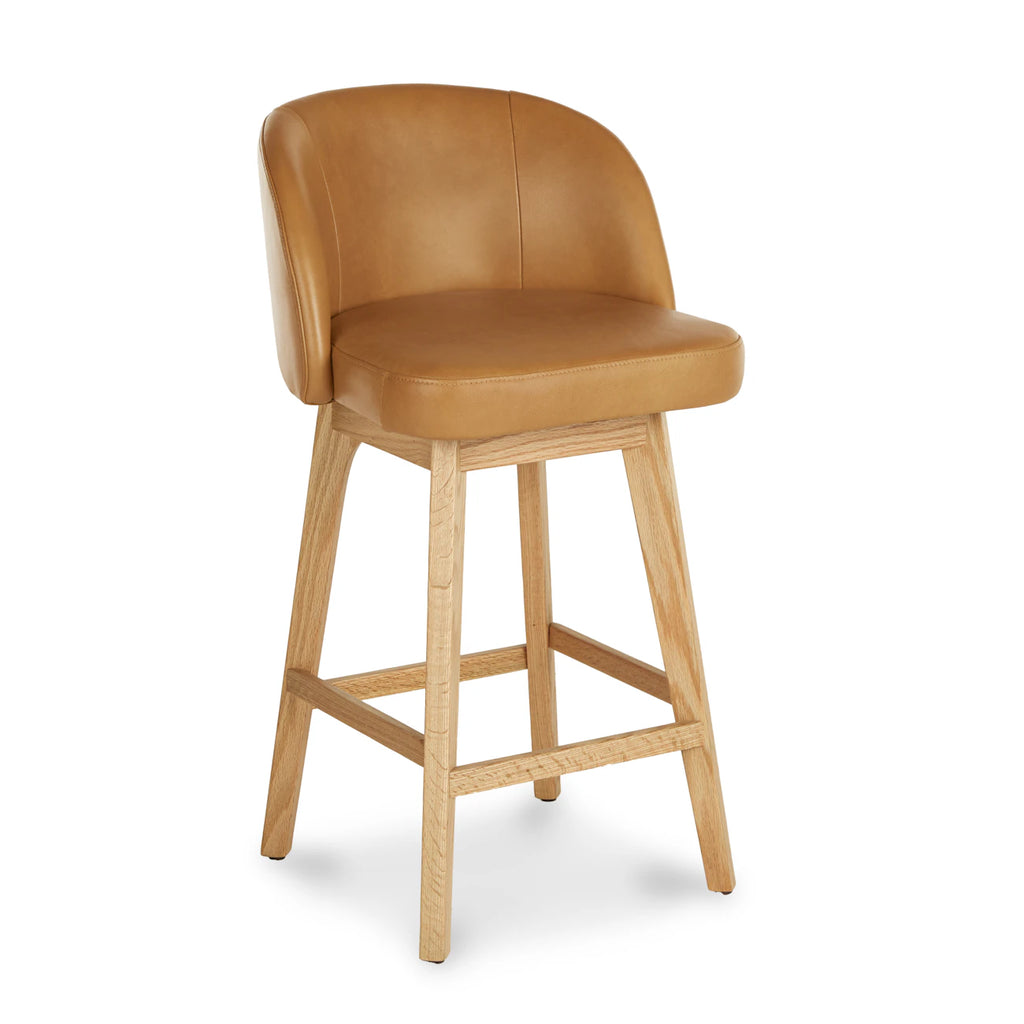 Alta Leather Swivel Counter Stool - Light Oak and Taos Tan