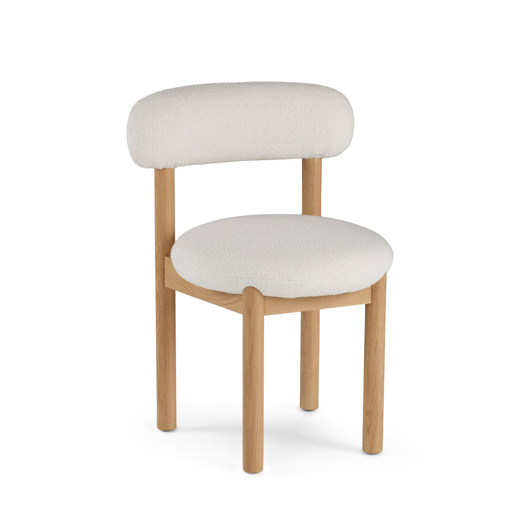 White Oak and Ivory Wool Bouclé-  Dining Chair