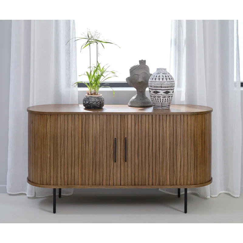 Reeded Curved Sideboard Smoked Oak (minor damage)