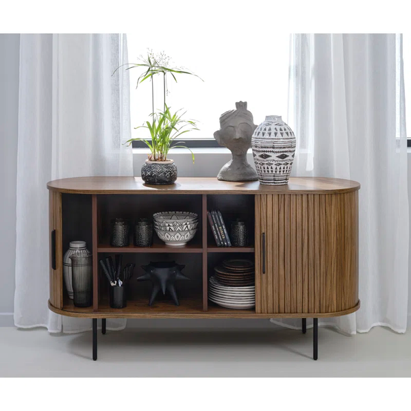 Reeded Curved Sideboard Smoked Oak (minor damage)