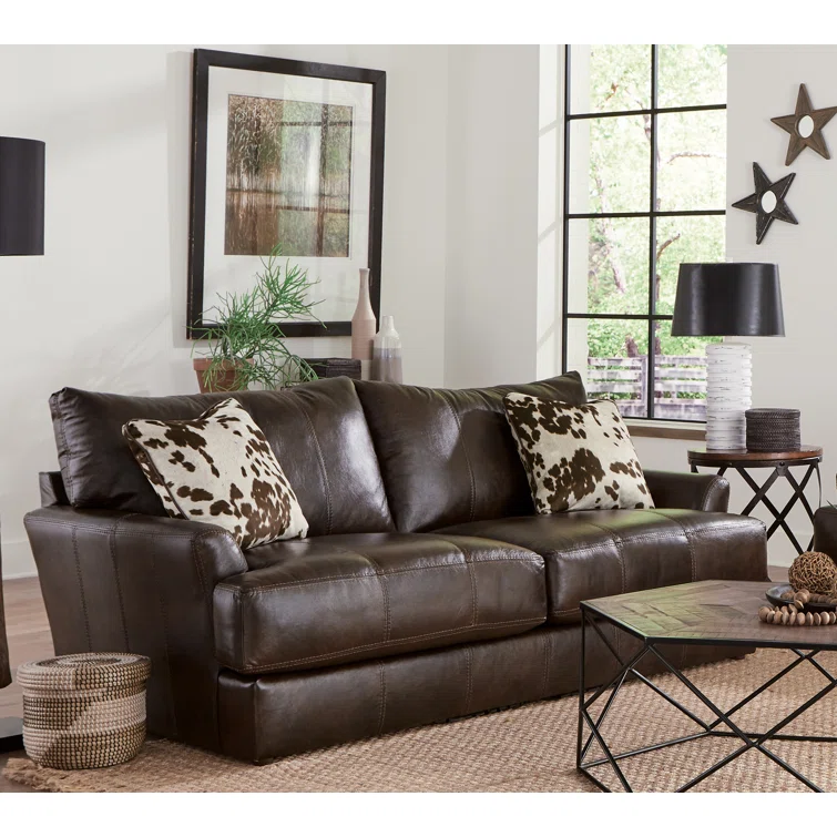 Faux Leather 85" Sofa with Accent Pillows