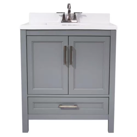 31" Grey Vanity with Stone Top (minor damage)